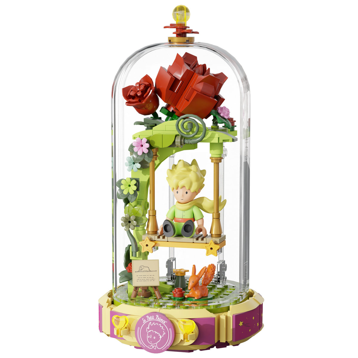 Features a rose swing, fox, and decorative landscape details