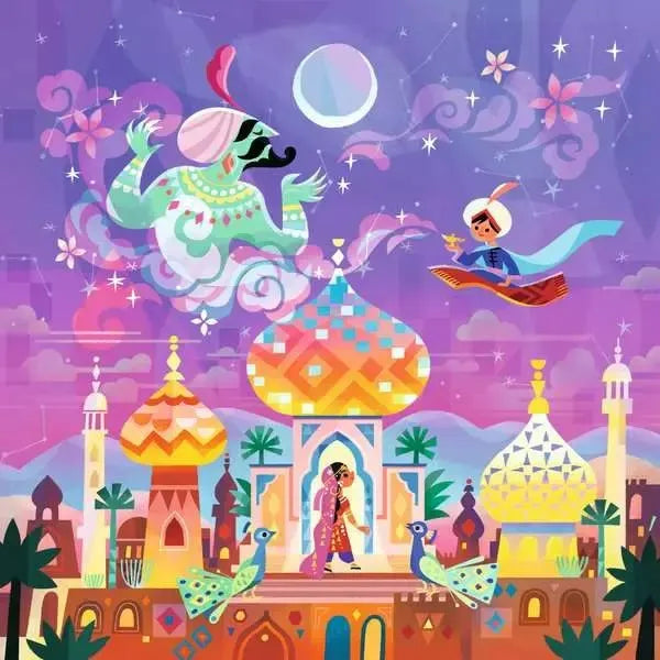 Features an enchanting Aladdin and the Wonderful Lamp illustration
