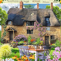 Features a charming cottage garden filled with colourful details