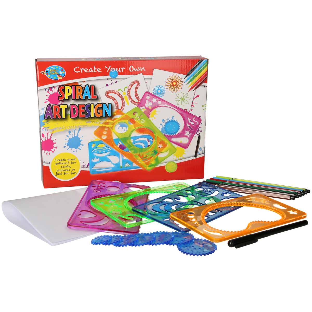 Includes paper, pens and spiral drawing tools