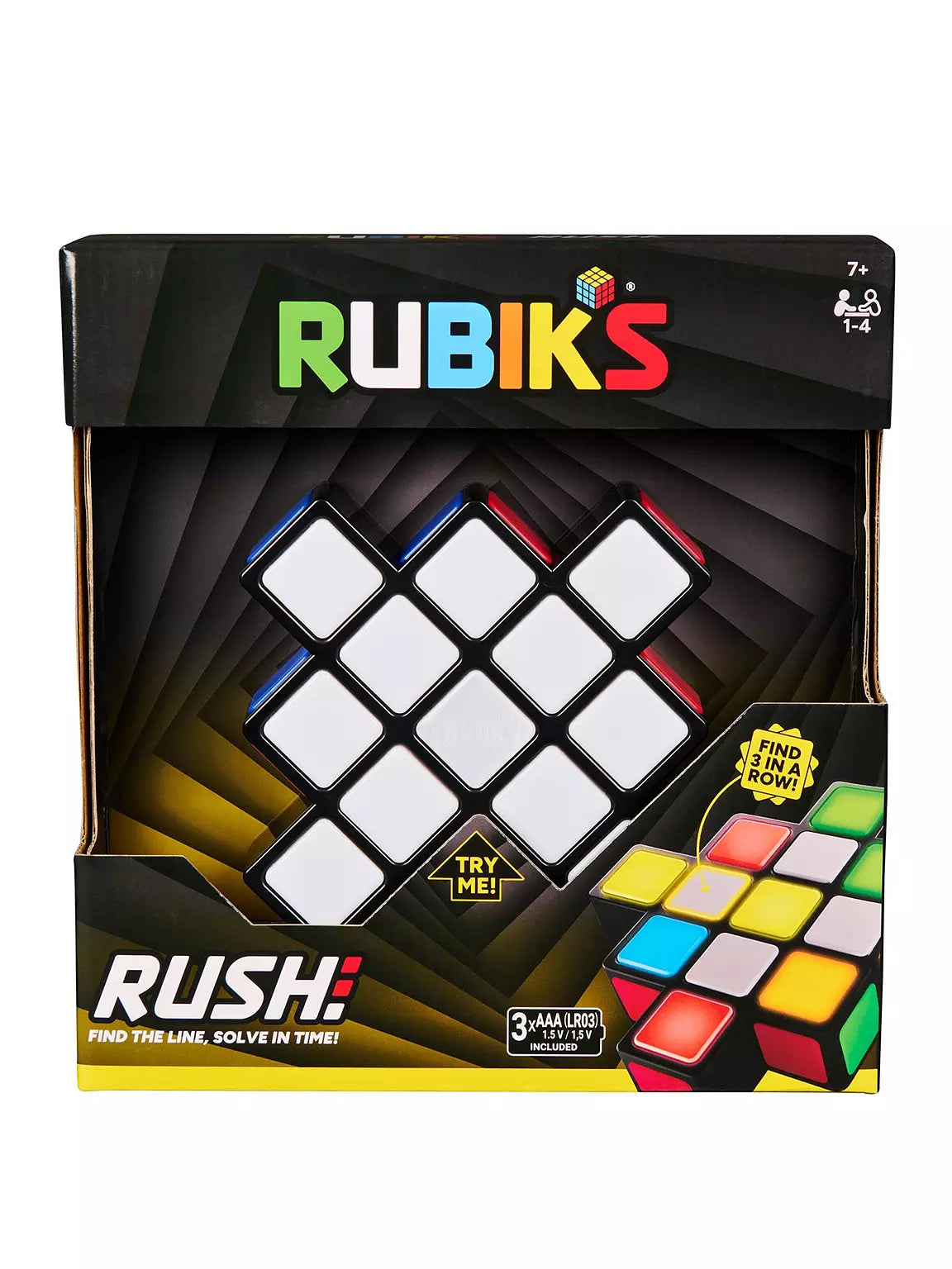 Retail packaging of rubik's rush on a white background.