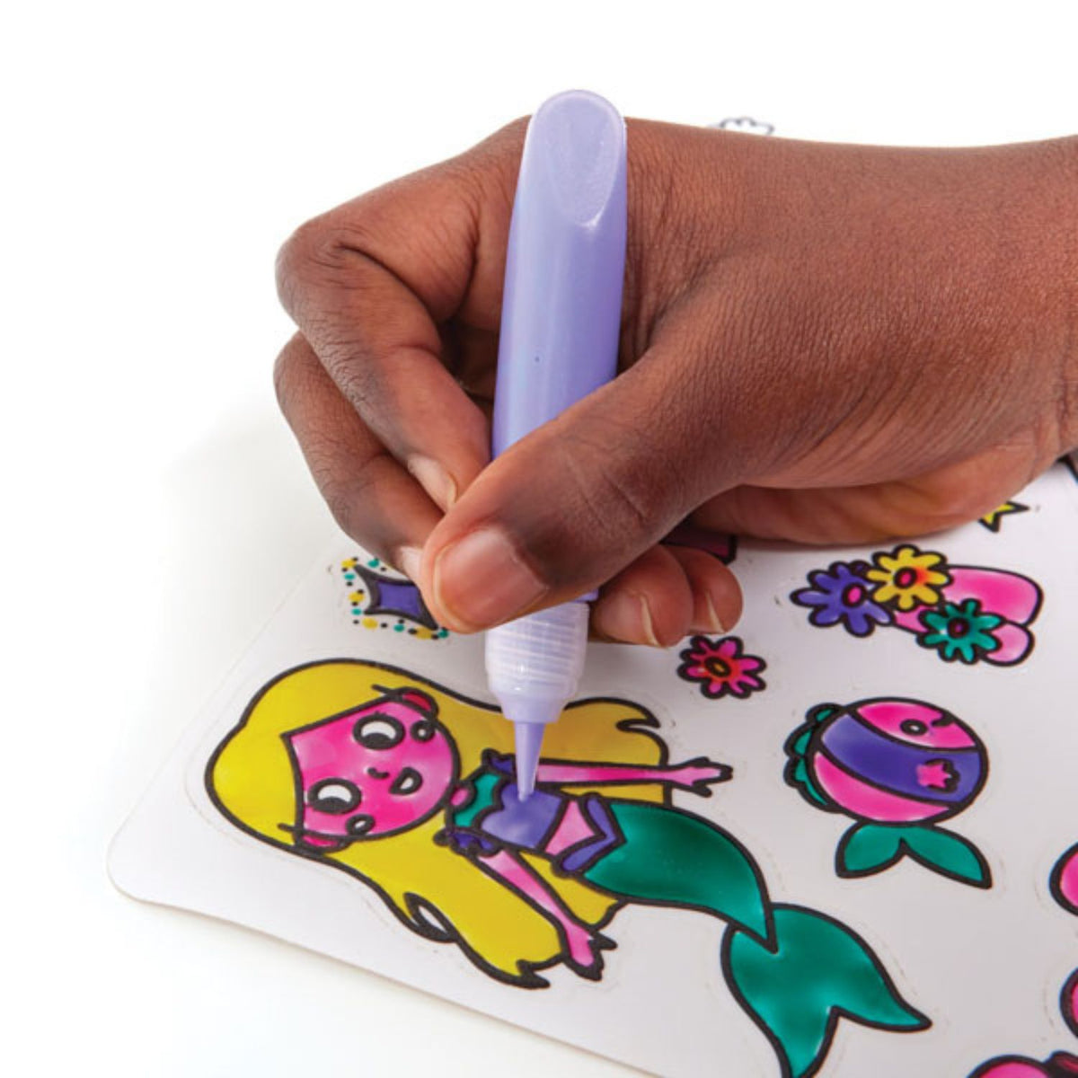 sticker being coloured in