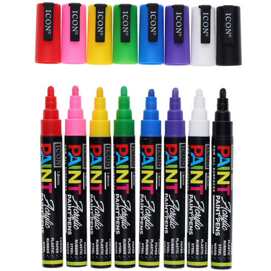 Icon Acrylic Paint Pens 8 Pack lids off