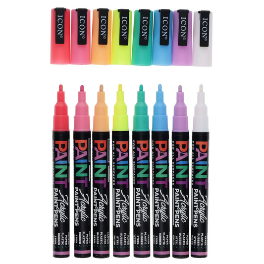 Icon Acrylic Paint Pens 8 Pack Pastel caps off