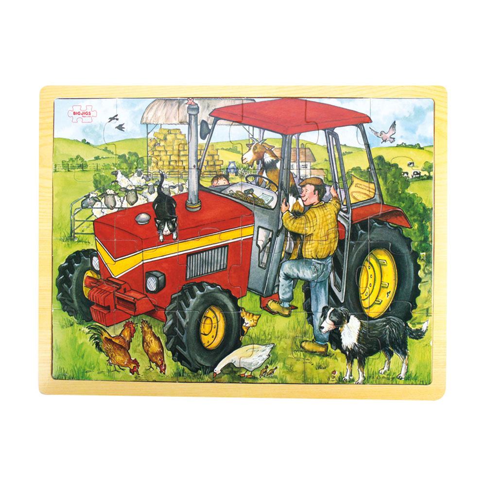 tractor wooden puzzle on a white background