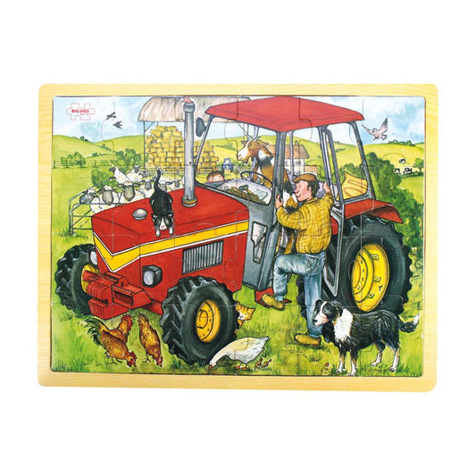 tractor wooden puzzle on a white background