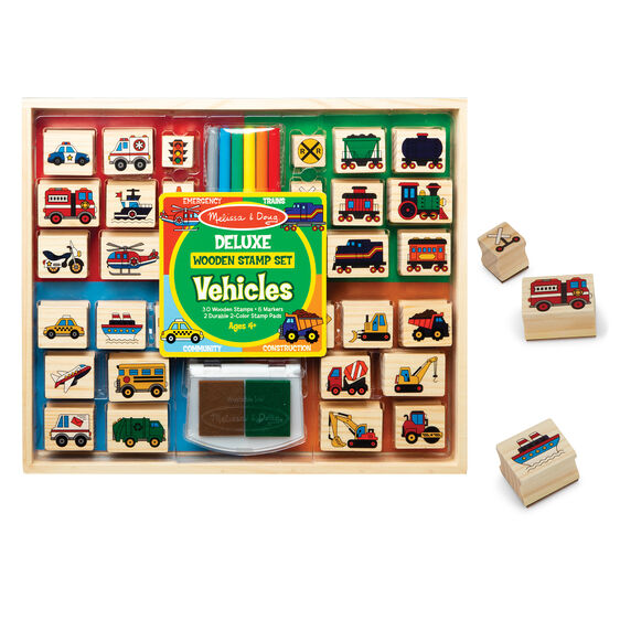 Melissa and Doug Deluxe Wooden Stamp Set – Vehicles