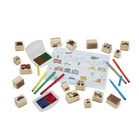 Melissa and Doug Deluxe Wooden Stamp Set – Vehicles