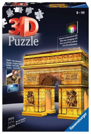 Ravensburger Arc De Triomphe Night Edition 216 piece 3D Jigsaw Puzzle with LED lighting for Kids – 12522