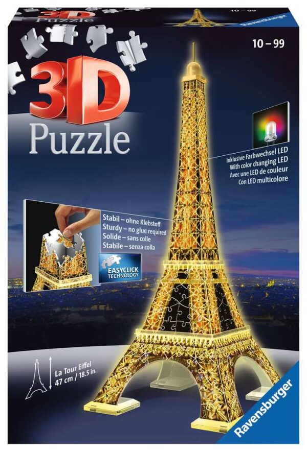 Ravensburger Eiffel Tower Night Edition 216 piece 3D Jigsaw Puzzle with LED lighting for Adults & for Kids – 12579