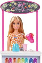 Barbie Smoothie Bar Playset, Blonde Barbie Doll, Smoothie Bar & 10 Accessories