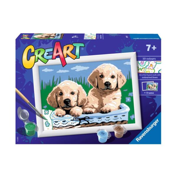 Ravensburger CreArt Cute Puppies Paint By Numbers For Children – Arts and Crafts For Kids Age 7 Years and Up – 28931