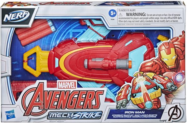 F0266 Avengers Marvel Mech Strike Iron Man Strikeshot Gauntlet Role Playing Toy with 3 NERF Darts