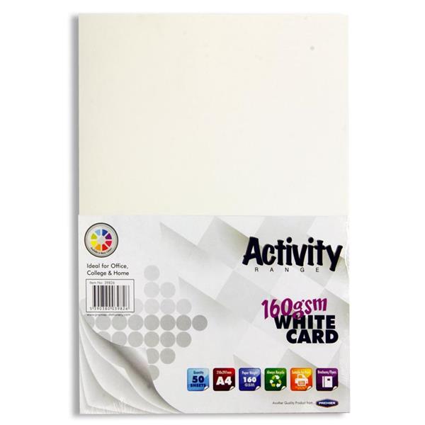 Premier Activity A4 160gsm Card 50 Sheets – White