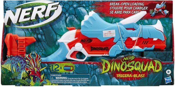 F0803 Nerf DinoSquad Tricera-blast Blaster, Break-Open 3-Dart Loading, 12 Nerf Darts