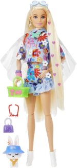 Barbie Extra Doll #12 in Floral 2-Piece Outfit with Pet Bunny