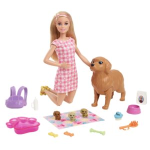 Barbie Doll and New born Pups Playset